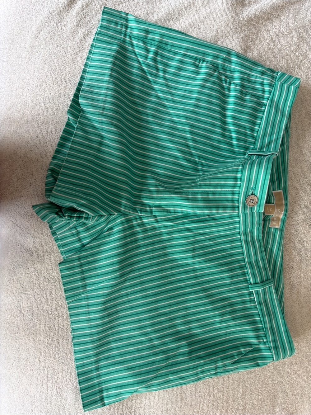 MICHAEL Michael Kors Teal and White Striped Bermuda Shorts